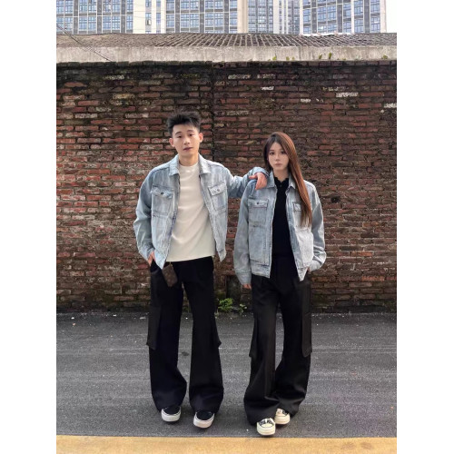 美式復古重工水洗做舊牛仔外套男女設計感休閒寬鬆百搭多口袋夾克