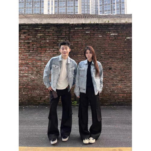 美式復古重工水洗做舊牛仔外套男女設計感休閒寬鬆百搭多口袋夾克