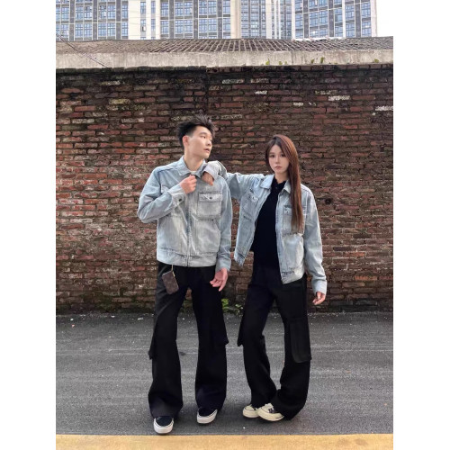 美式復古重工水洗做舊牛仔外套男女設計感休閒寬鬆百搭多口袋夾克