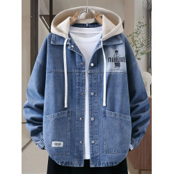 秋季新款港風牛仔夾克男士潮流設計感可脫卸帽外套青少年上衣