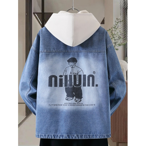 秋季新款港風牛仔夾克男士潮流設計感可脫卸帽外套青少年上衣