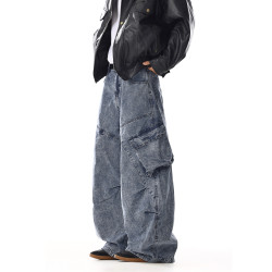 美式復古工裝牛仔褲男女潮牌痞帥高街顯瘦寬鬆休閒直筒濶腿長褲子