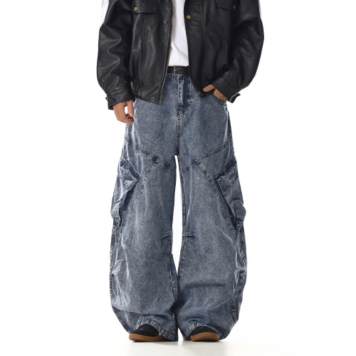 美式復古工裝牛仔褲男女潮牌痞帥高街顯瘦寬鬆休閒直筒濶腿長褲子