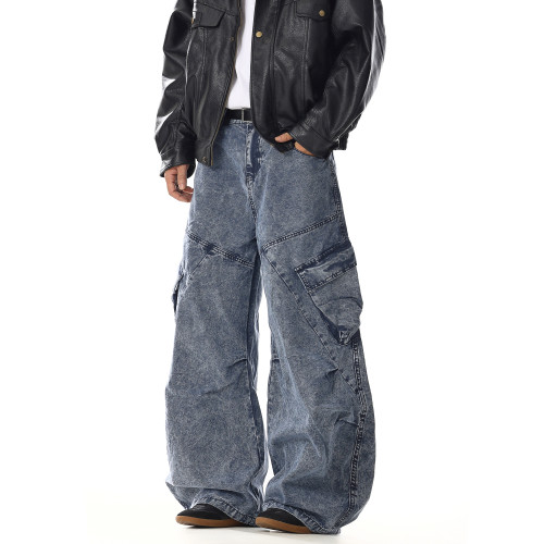 美式復古工裝牛仔褲男女潮牌痞帥高街顯瘦寬鬆休閒直筒濶腿長褲子