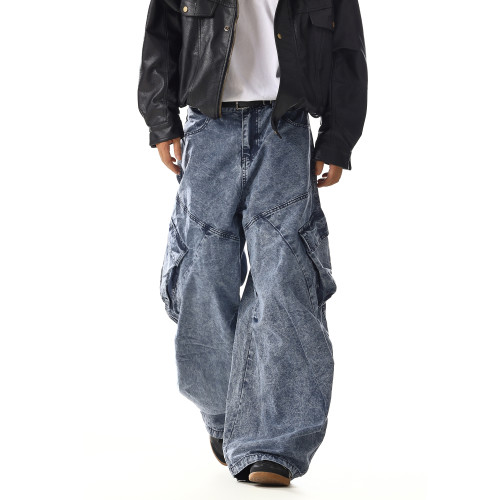 美式復古工裝牛仔褲男女潮牌痞帥高街顯瘦寬鬆休閒直筒濶腿長褲子