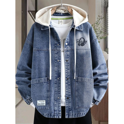 秋季新款青少年高品質可脫卸帽牛仔夾克潮牌質感舒適百搭男生外套