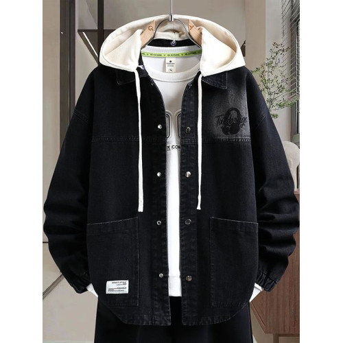 秋季新款青少年高品質可脫卸帽牛仔夾克潮牌質感舒適百搭男生外套