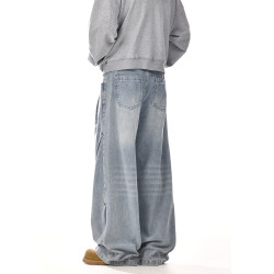 美式復古水洗cleanfit牛仔褲男女潮牌高街直筒百搭寬鬆休閒濶腿褲