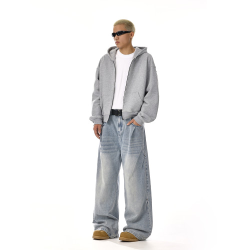 美式復古水洗cleanfit牛仔褲男女潮牌高街直筒百搭寬鬆休閒濶腿褲