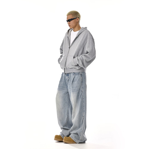 美式復古水洗cleanfit牛仔褲男女潮牌高街直筒百搭寬鬆休閒濶腿褲