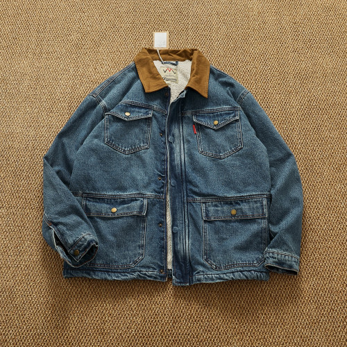 高街美式重磅內裡羊羔絨加厚牛仔棉服外套男冬季保暖工裝棉襖上衣