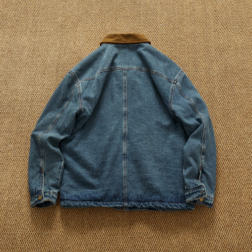 高街美式重磅內裡羊羔絨加厚牛仔棉服外套男冬季保暖工裝棉襖上衣