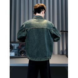 美式復古牛仔外套男士高級感潮牌破洞褂子春秋季新款潮流休閒夾克