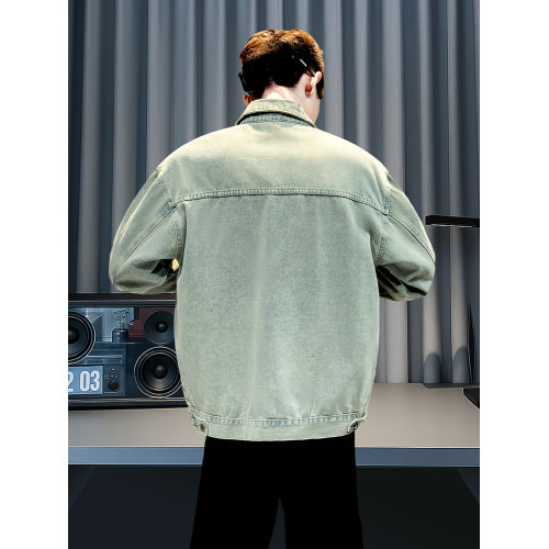 美式復古牛仔外套男士高級感潮牌破洞褂子春秋季新款潮流休閒夾克