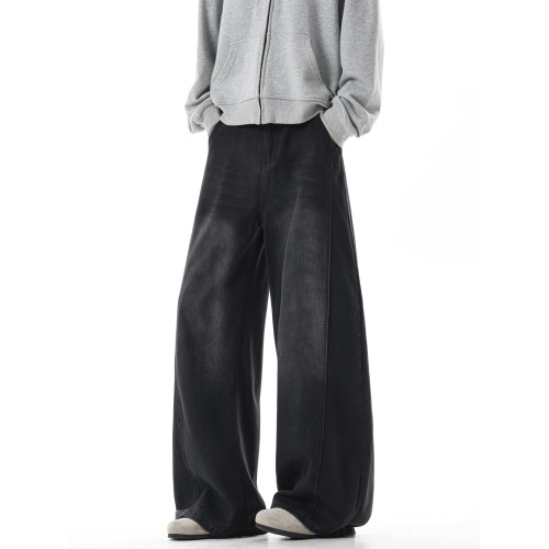 悟空有貨潮牌美式復古水洗做舊直筒牛仔褲男寬鬆潮流cleanfit長褲