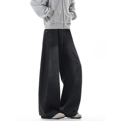 悟空有貨潮牌美式復古水洗做舊直筒牛仔褲男寬鬆潮流cleanfit長褲