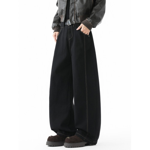 悟空有貨潮牌美式復古水洗做舊直筒牛仔褲男寬鬆潮流cleanfit長褲