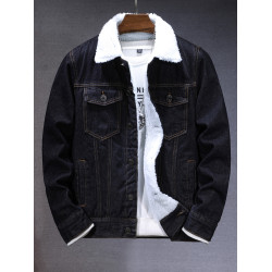 美式復古牛仔外套男秋冬款加絨加厚羊羔毛棉服潮流修身牛仔衣夾克