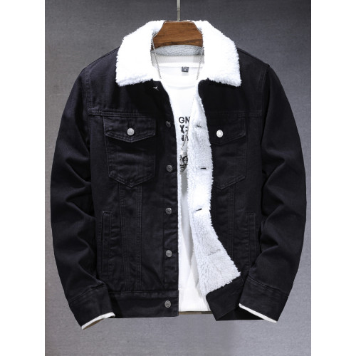 美式復古牛仔外套男秋冬款加絨加厚羊羔毛棉服潮流修身牛仔衣夾克