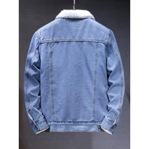 美式復古牛仔外套男秋冬款加絨加厚羊羔毛棉服潮流修身牛仔衣夾克