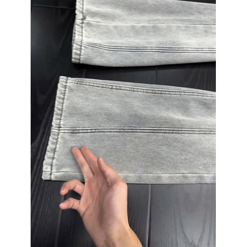 懷舊藍斜切加絨牛仔褲男秋冬加厚直筒微喇褲美式復古vibe彎刀褲子