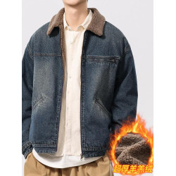 美式復古寬鬆羊羔絨牛仔外套男2025冬季新款加絨加厚保暖棉服夾克