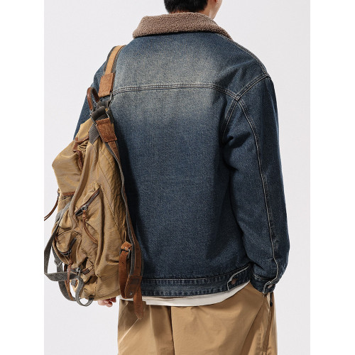 美式復古寬鬆羊羔絨牛仔外套男2025冬季新款加絨加厚保暖棉服夾克