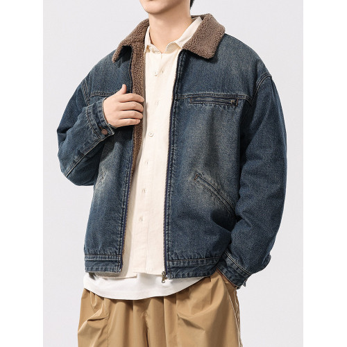 美式復古寬鬆羊羔絨牛仔外套男2025冬季新款加絨加厚保暖棉服夾克
