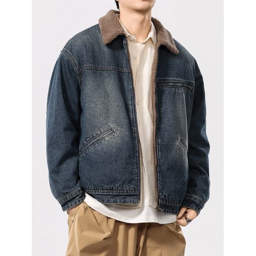 美式復古寬鬆羊羔絨牛仔外套男2025冬季新款加絨加厚保暖棉服夾克
