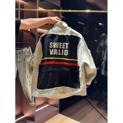 超大碼300斤美式潮牌時尚立領拼接牛仔外套男女早秋寬鬆休閒夾克2