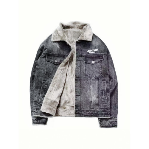 2025新款美式繙領休閒夾克男士牛仔外套加絨加厚冬款羊羔毛絨棉服