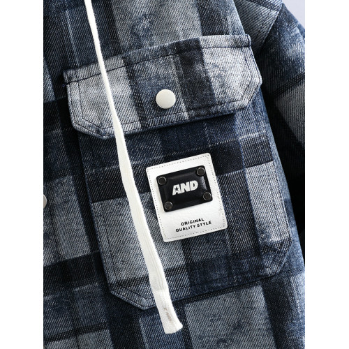 加絨加厚牛仔外套男可脫卸連帽保暖夾克2025冬季格子刺綉復古棉服