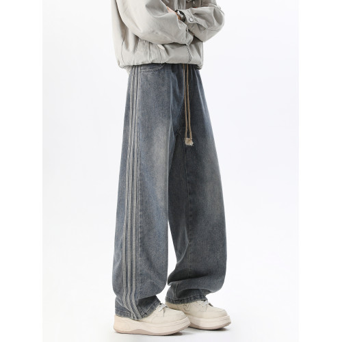 悟空有貨潮牌美式復古做舊直筒牛仔褲男寬鬆潮流百搭濶腿休閒長褲