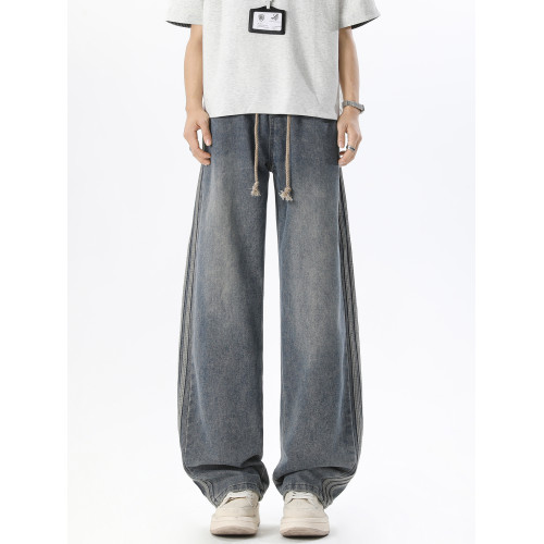 悟空有貨潮牌美式復古做舊直筒牛仔褲男寬鬆潮流百搭濶腿休閒長褲