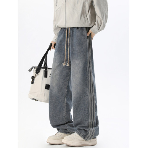 悟空有貨潮牌美式復古做舊直筒牛仔褲男寬鬆潮流百搭濶腿休閒長褲