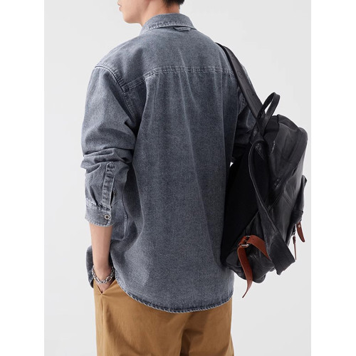 輕熟風潮流做舊牛仔襯衫男生秋冬新款日系復古休閒工裝襯衣外套男