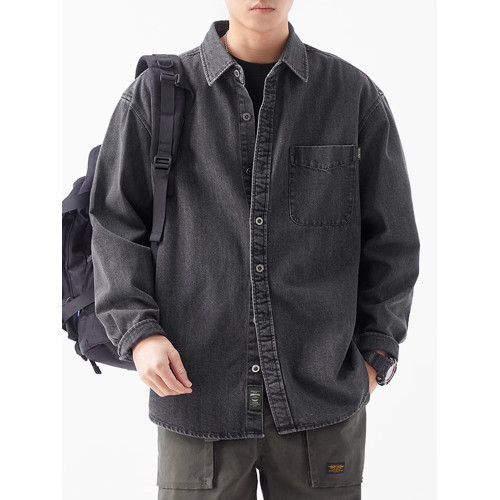 輕熟風潮流做舊牛仔襯衫男生秋冬新款日系復古休閒工裝襯衣外套男