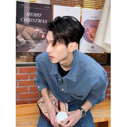 牛仔襯衫男高級感韓系chic別致上衣時尚潮流穿搭雅痞男裝長袖襯衣