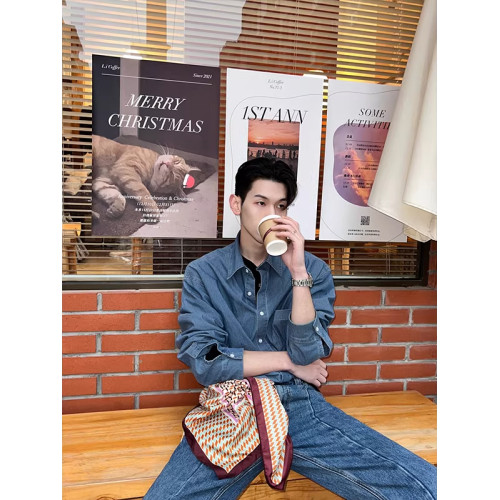 牛仔襯衫男高級感韓系chic別致上衣時尚潮流穿搭雅痞男裝長袖襯衣