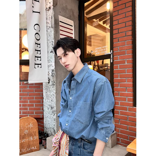 牛仔襯衫男高級感韓系chic別致上衣時尚潮流穿搭雅痞男裝長袖襯衣
