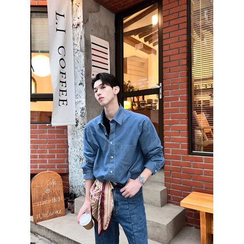 牛仔襯衫男高級感韓系chic別致上衣時尚潮流穿搭雅痞男裝長袖襯衣