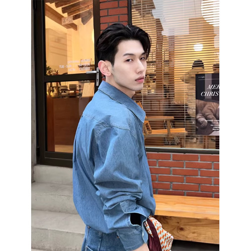 牛仔襯衫男高級感韓系chic別致上衣時尚潮流穿搭雅痞男裝長袖襯衣