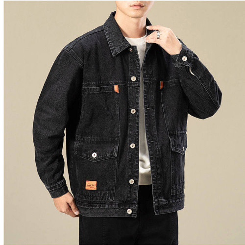 春秋新款牛仔外套男工作服耐磨青年大碼寬鬆乾活復古工裝夾克風衣