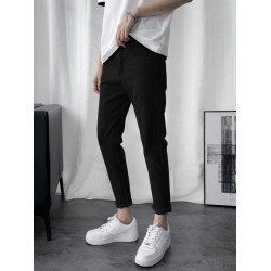 冬季加絨修身小腳牛仔褲男士黑色九分褲子百搭休閒長褲潮男生款