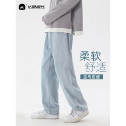 VBBK時尚潮流寬鬆直筒美式牛仔褲男初秋情侶濶腿休閒春季長褲子女