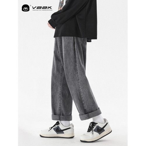 VBBK時尚潮流寬鬆直筒美式牛仔褲男初秋情侶濶腿休閒春季長褲子女