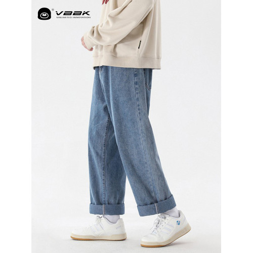 VBBK時尚潮流寬鬆直筒美式牛仔褲男初秋情侶濶腿休閒春季長褲子女