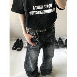 美式復古水洗黑cleanfit做舊破壞貓須百搭濶腿牛仔褲男女慵懶秋冬