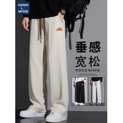 Genio Lamode秋季灰色休閒褲子男生女士同款寬鬆衛褲運動直筒加絨