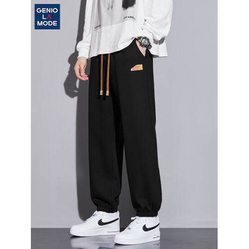 Genio Lamode秋季灰色休閒褲子男生女士同款寬鬆衛褲運動直筒加絨